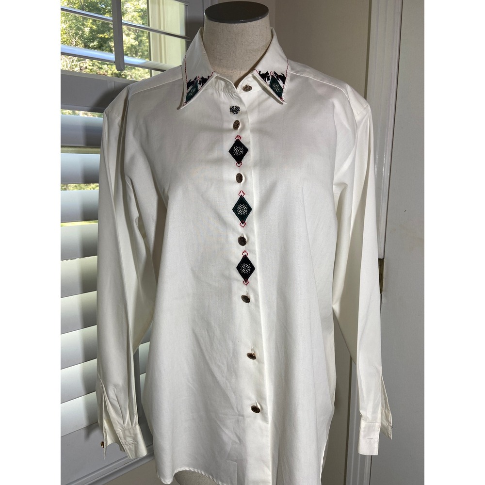 Vintage Koret Button Down Shirt Small White Embroidered Scottie Dog Cottagecore